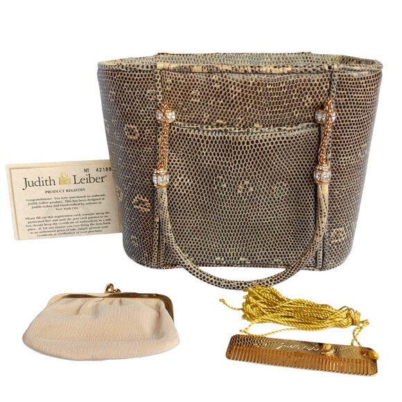 Judith Leiber Vintage Lizard Skin Purse Set with Comb, Coin Purse & Certificate - Picture 1 of 12